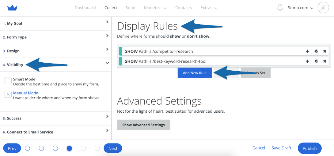 Screenshot showing Sumo form settings