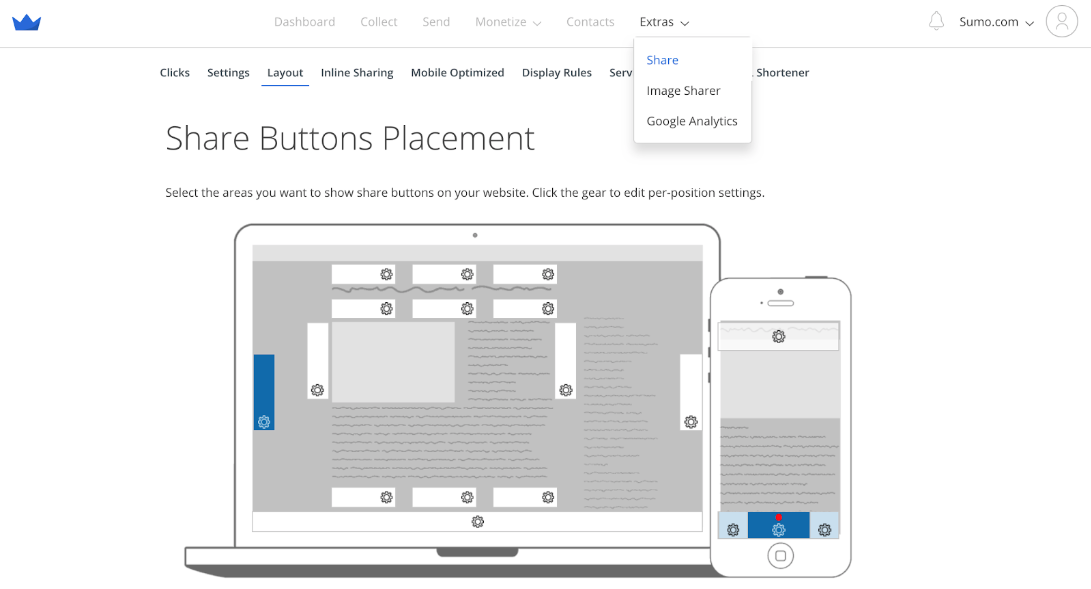 Screenshot showing Sumo share buttons settings