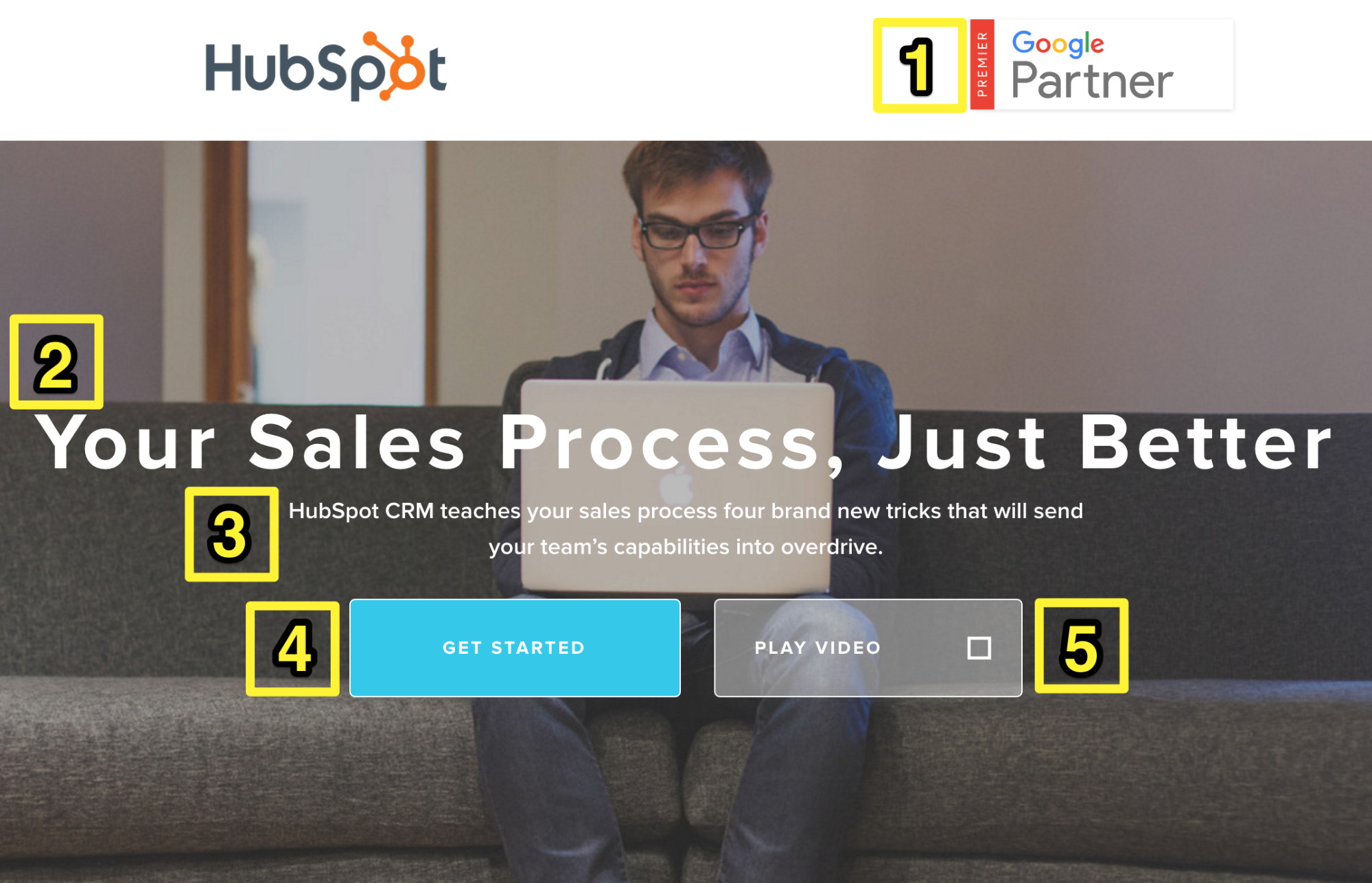  Screenshot showing a landing page for Hubspot