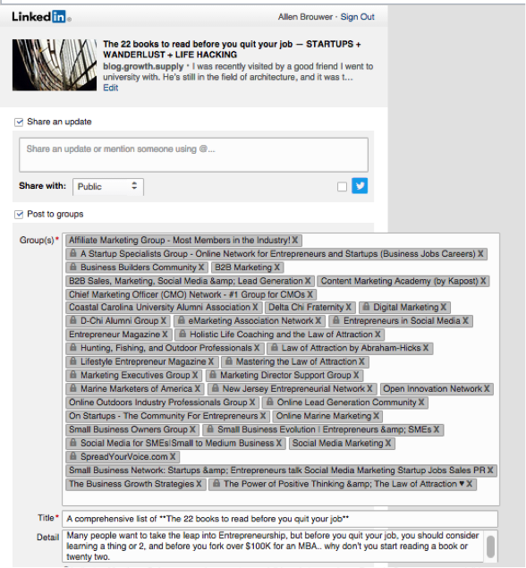 Screenshot showing a list of linkedin groups
