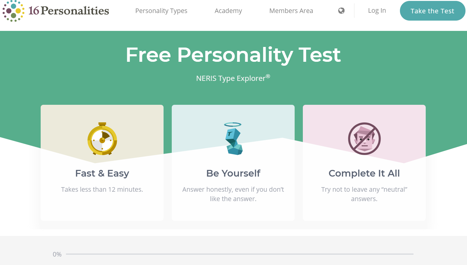 Screenshot of 16Personalities offering a personality test as a lead magnet