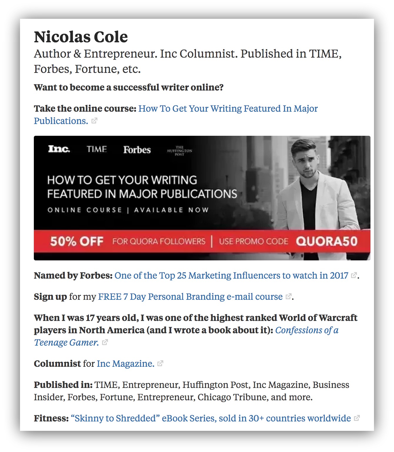 Screenshot of Nicholas Cole