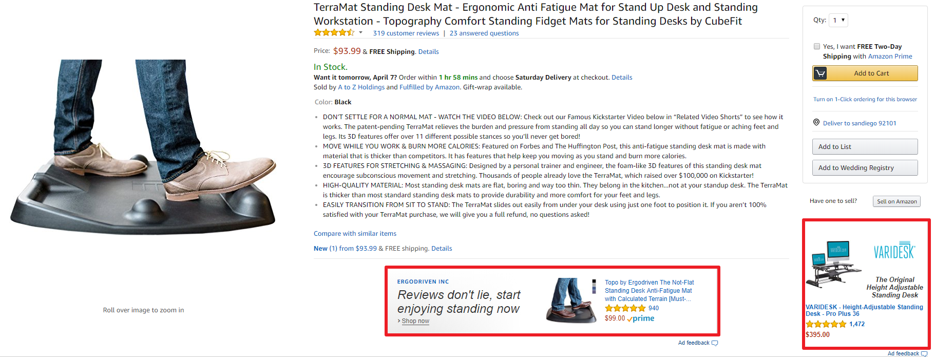 Screenshot showing a product page on amazon