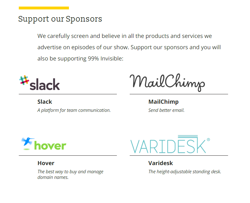 Screenshot showing Slack as a sponsor for a product