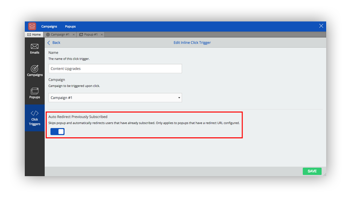 configuring click trigger sumo