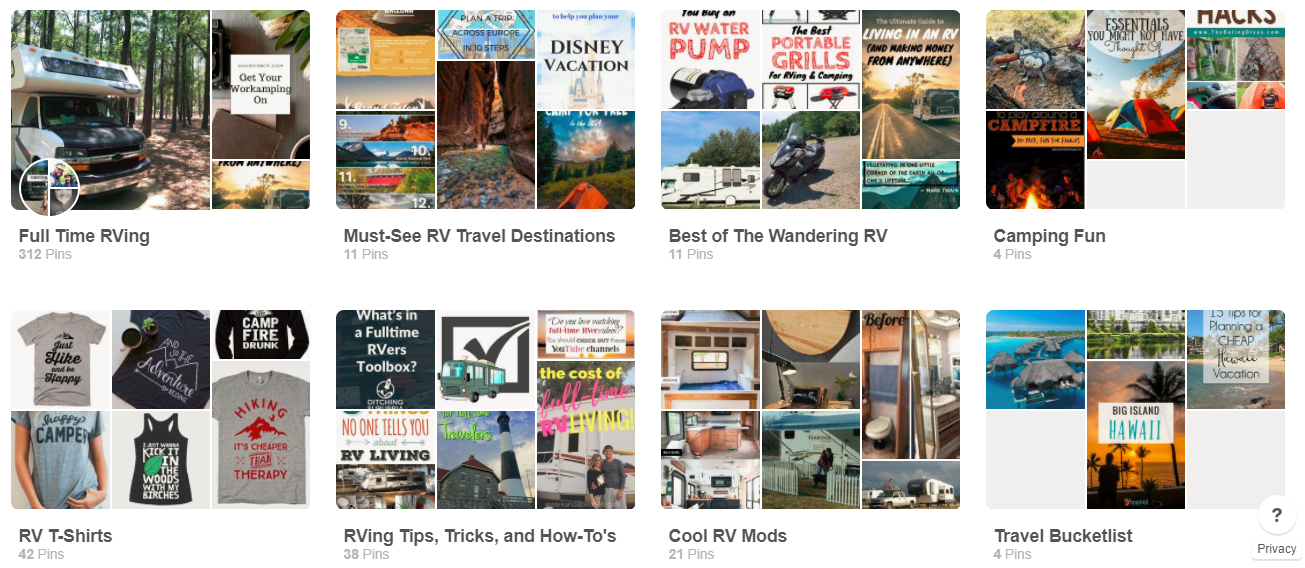 Screenshot showing different pinterest boards