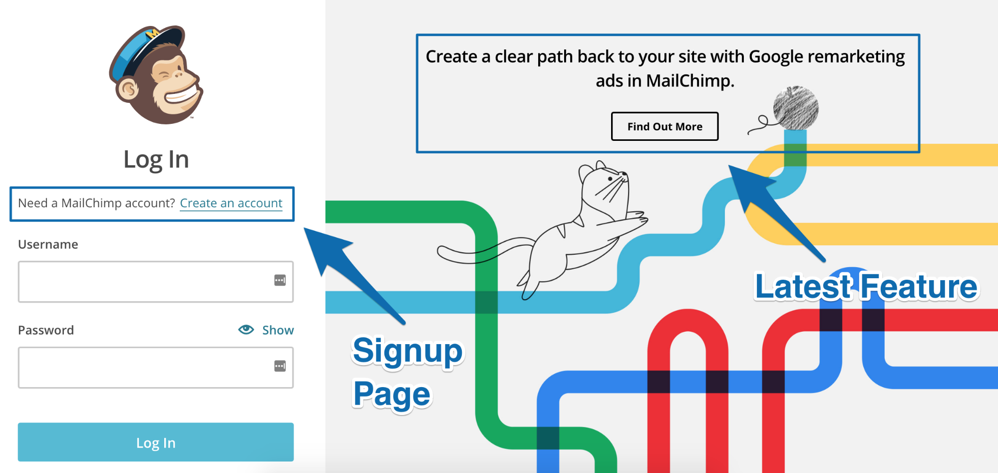 Screenshot showing the login page for mailchimp