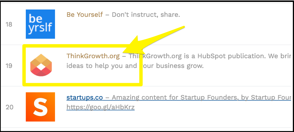 Screenshot showing a hubspot publication on a list