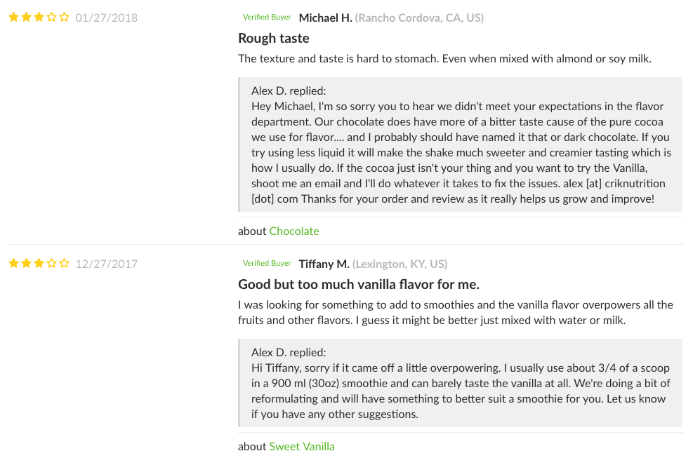 Screenshot showing product reviews