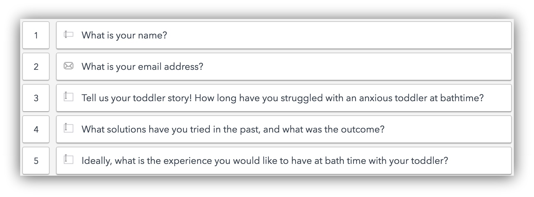 Screenshot showing questions about a consumer