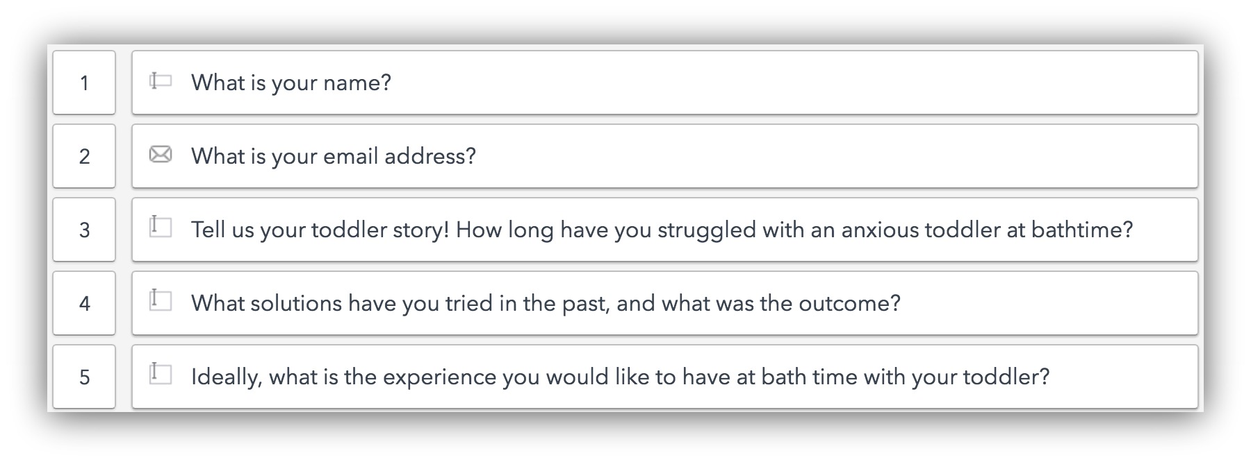 Screenshot showing questions about a consumer