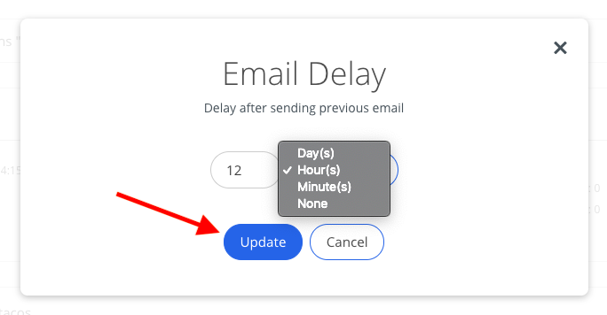 Screenshot of updating delay time in Sumo for emails