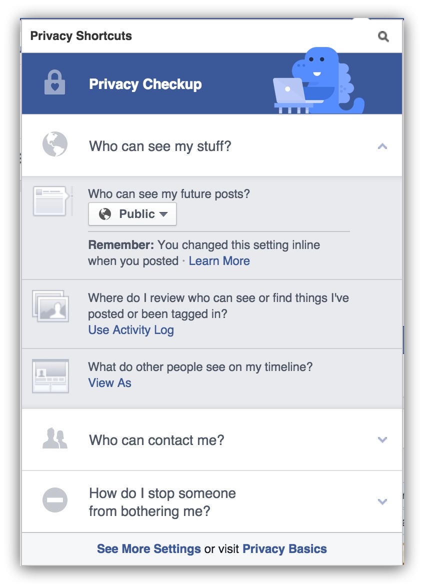 Screenshot of the privacy settings page on facebook