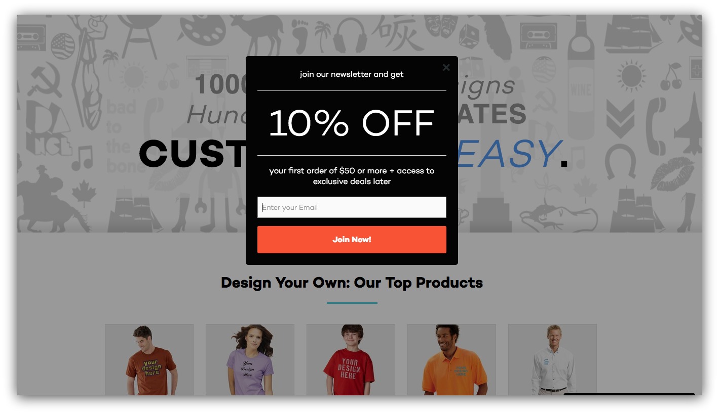 Popup example for discounts