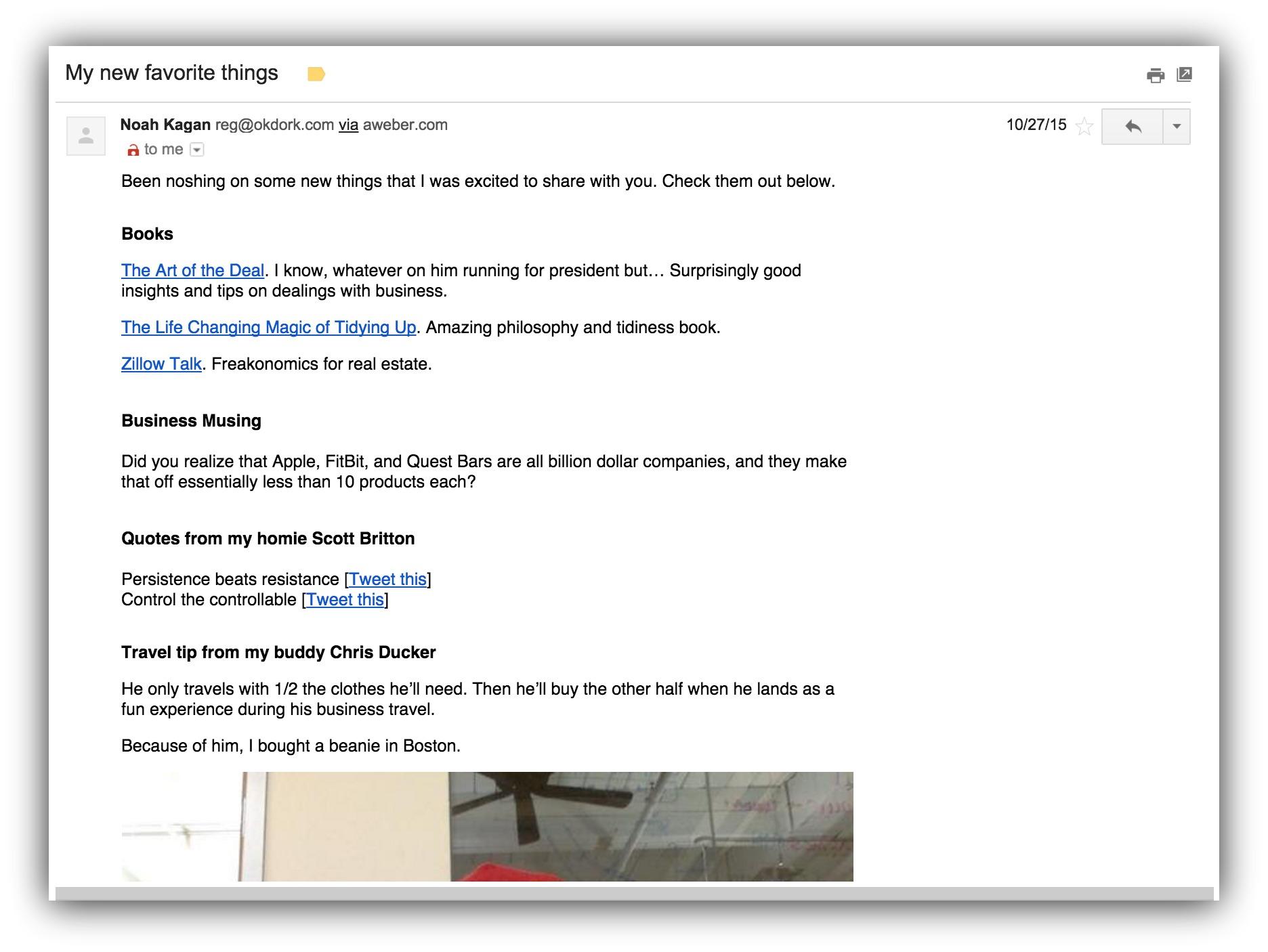 Screenshot of an email sent by Noah Kagan