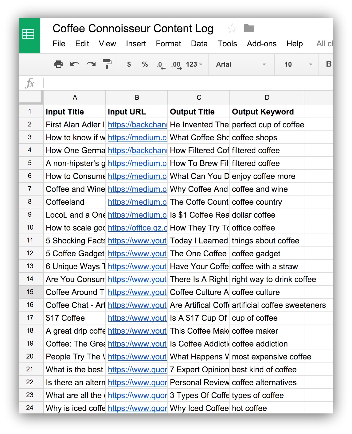 content log spreadsheet example