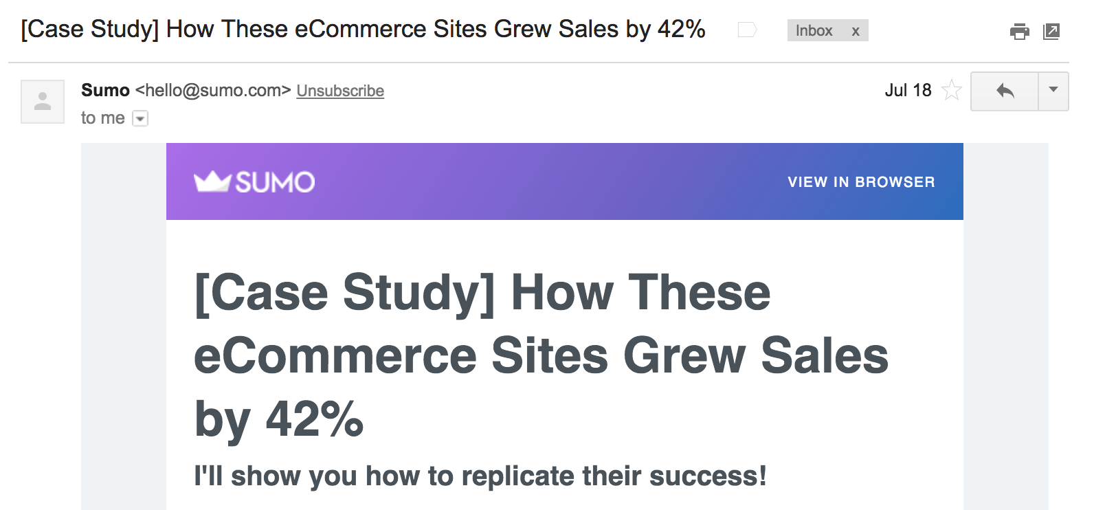 Best Email Subject Lines: Screenshot of case study email by Sumo