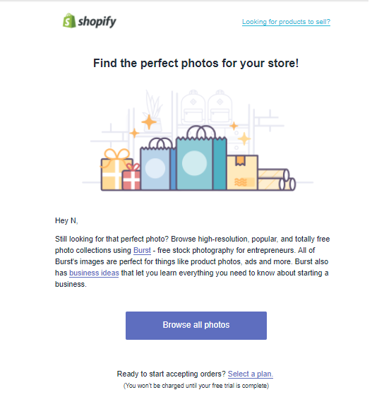 Screenshot showing an email CTA for shopify