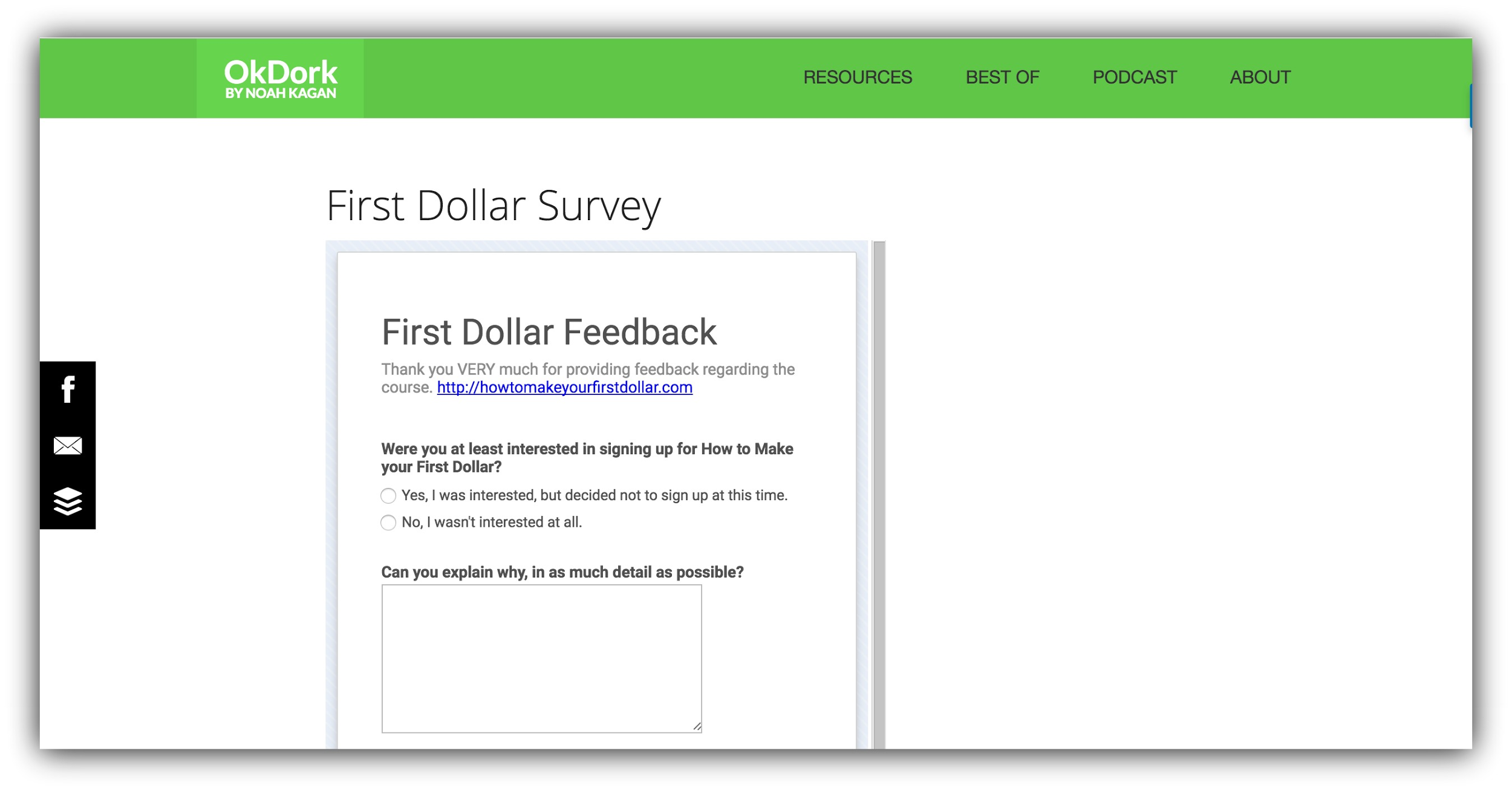 ok dork first dollar survey