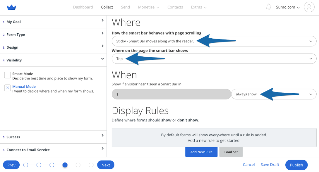 Screenshot showing Sumo form settings