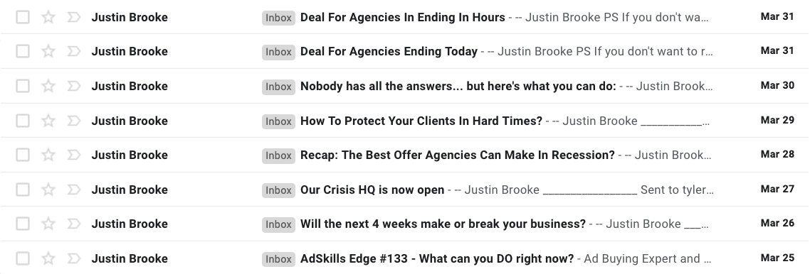 Screenshot of email from Justin Brooke (Founder of AdSkills)