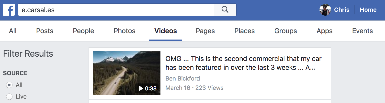 Screenshot showing a facebook video