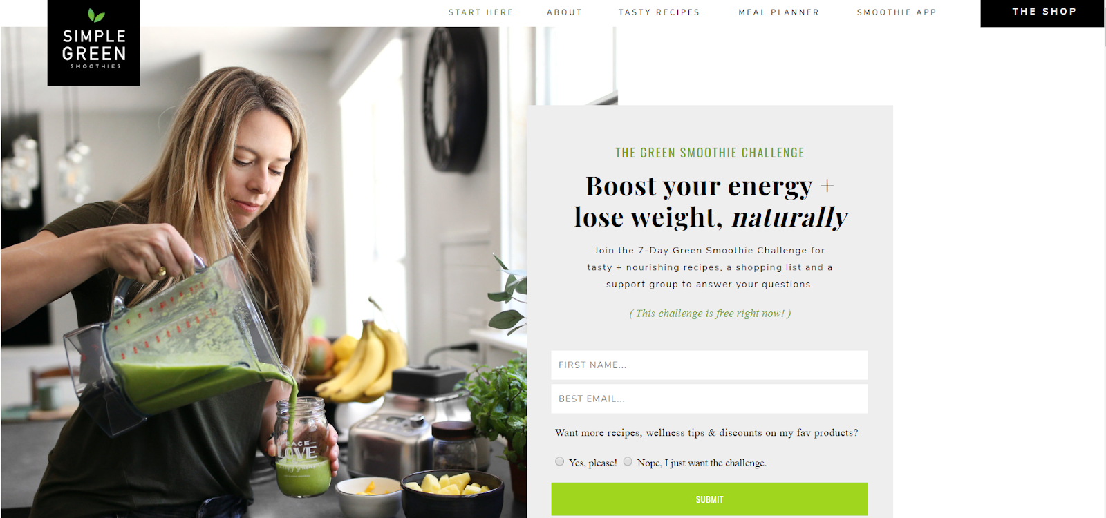 How To Build An Email List: Screenshot of Simple Green Smoothie