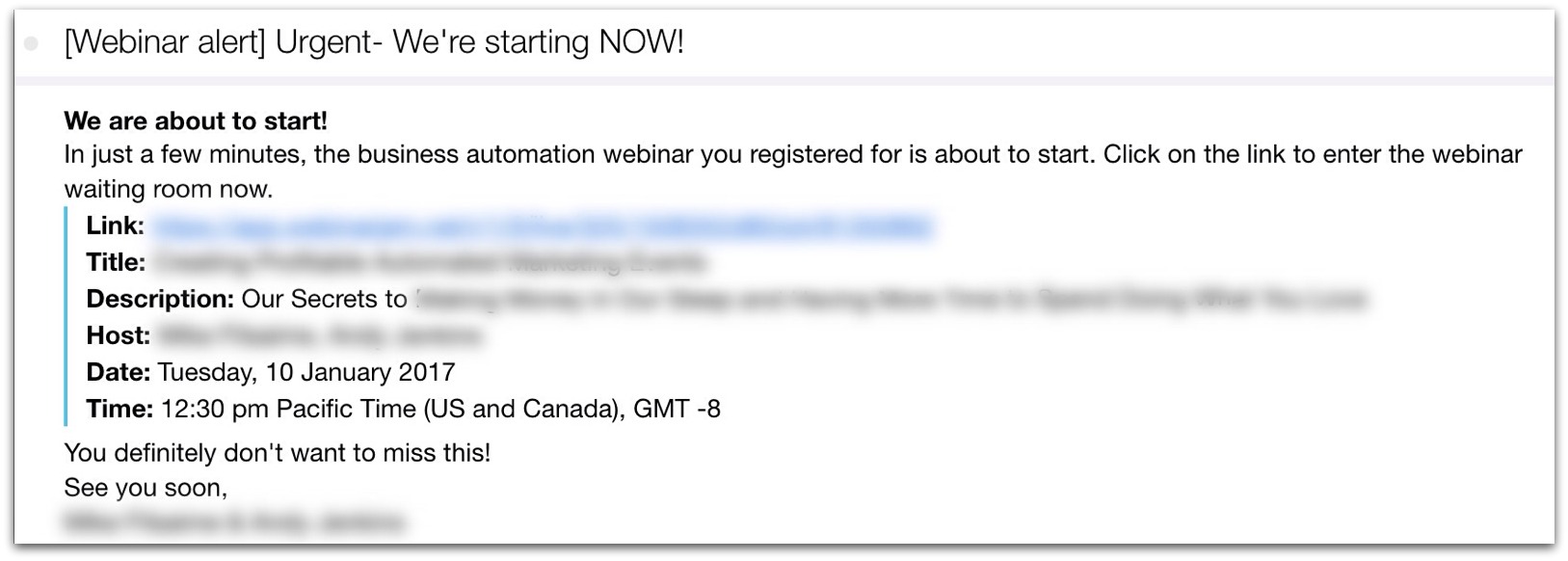 webinar alert email