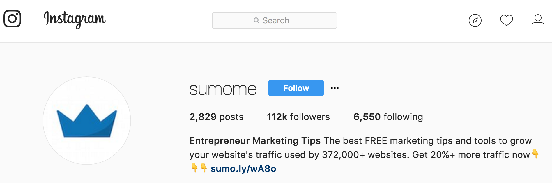 Screenshot of the Sumo Instagram account