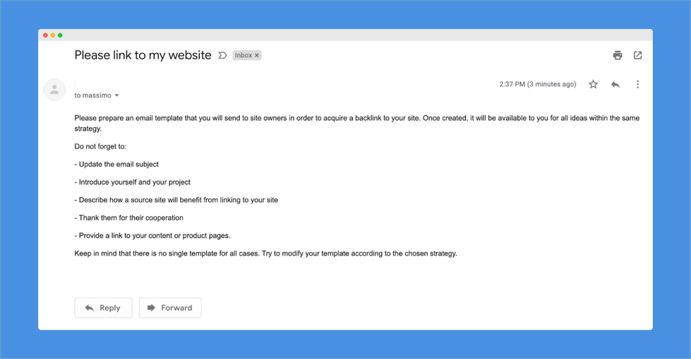 screenshot cold email subject line of Please link to my website