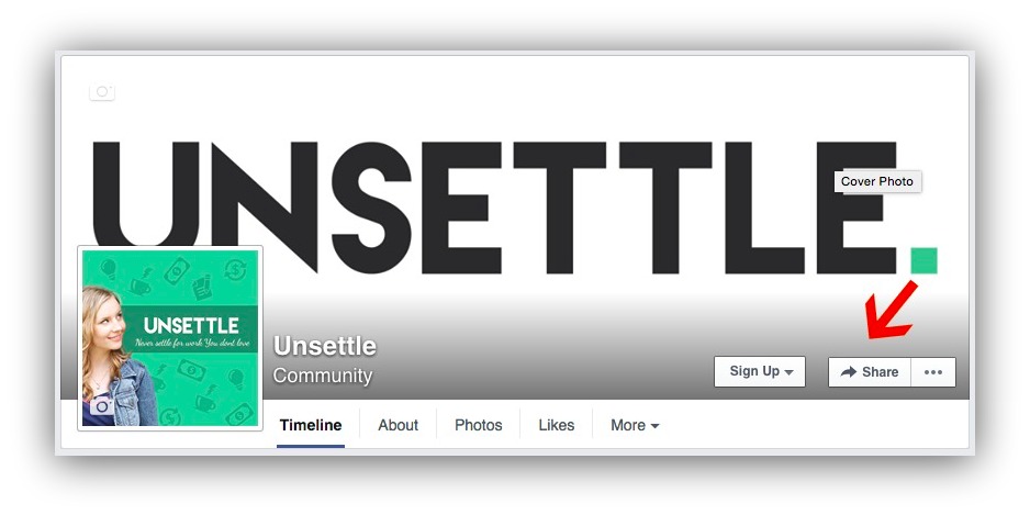Screenshot showing the share button on a facebook group