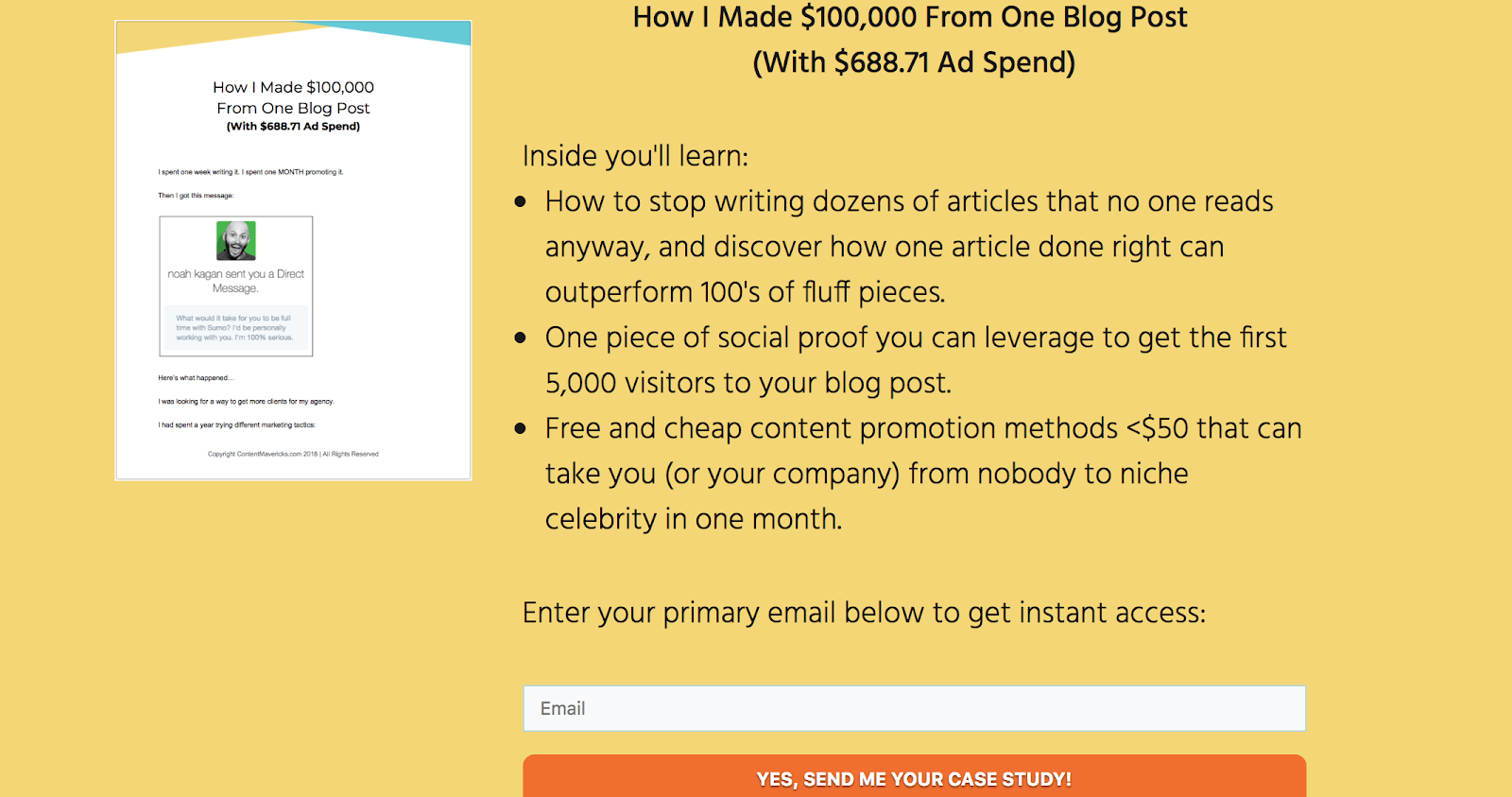 confirmation landing page - How I made $100,000 from one blog post
