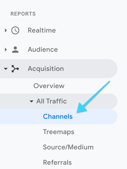 Google Analytics: "Channels" click