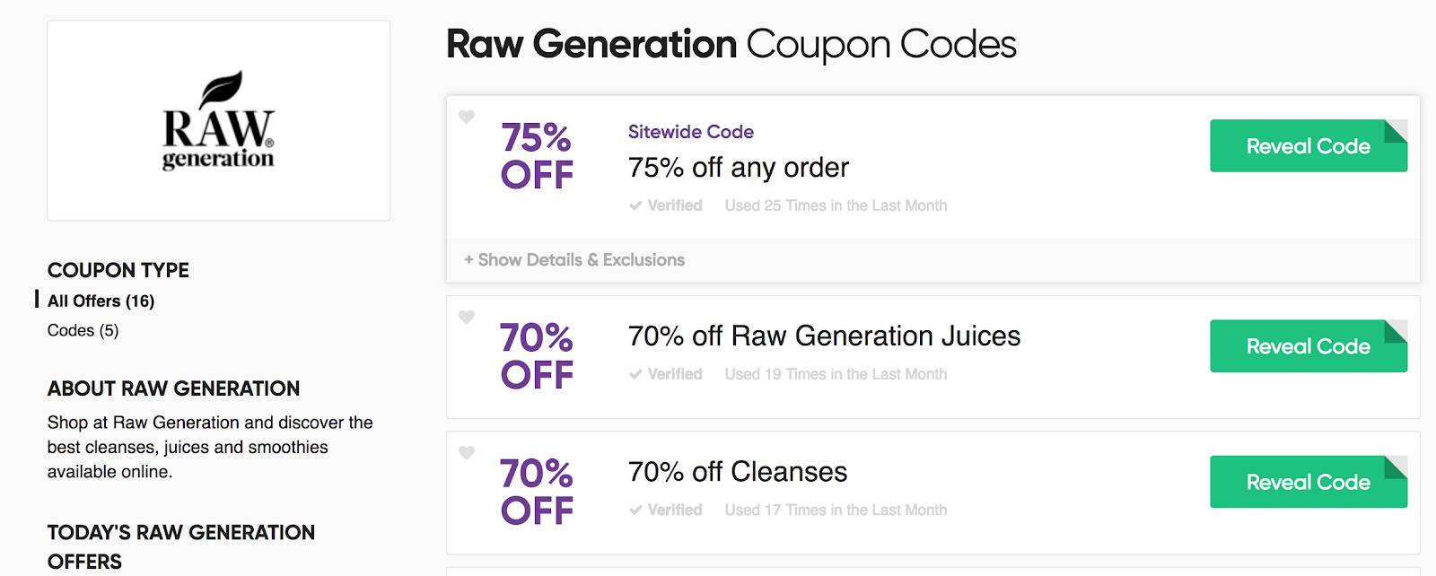 Screenshot showing coupon codes