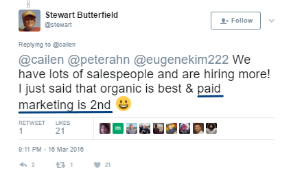 Screenshot showing a Twitter post about organic/paid marketing