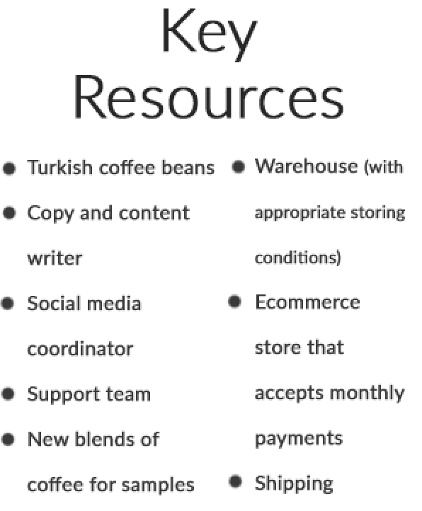 Screenshot showing part of a business model canvas