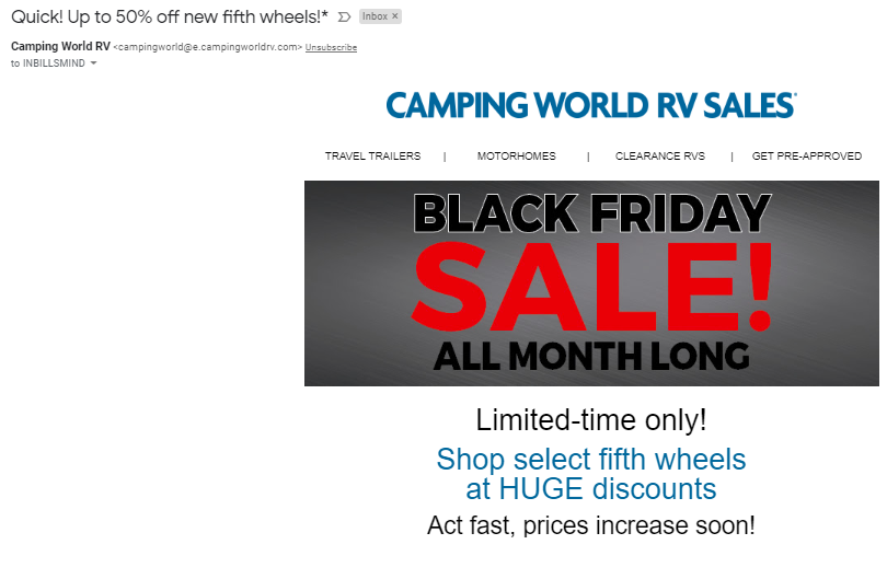 Screenshot showing an ecommerce sale email