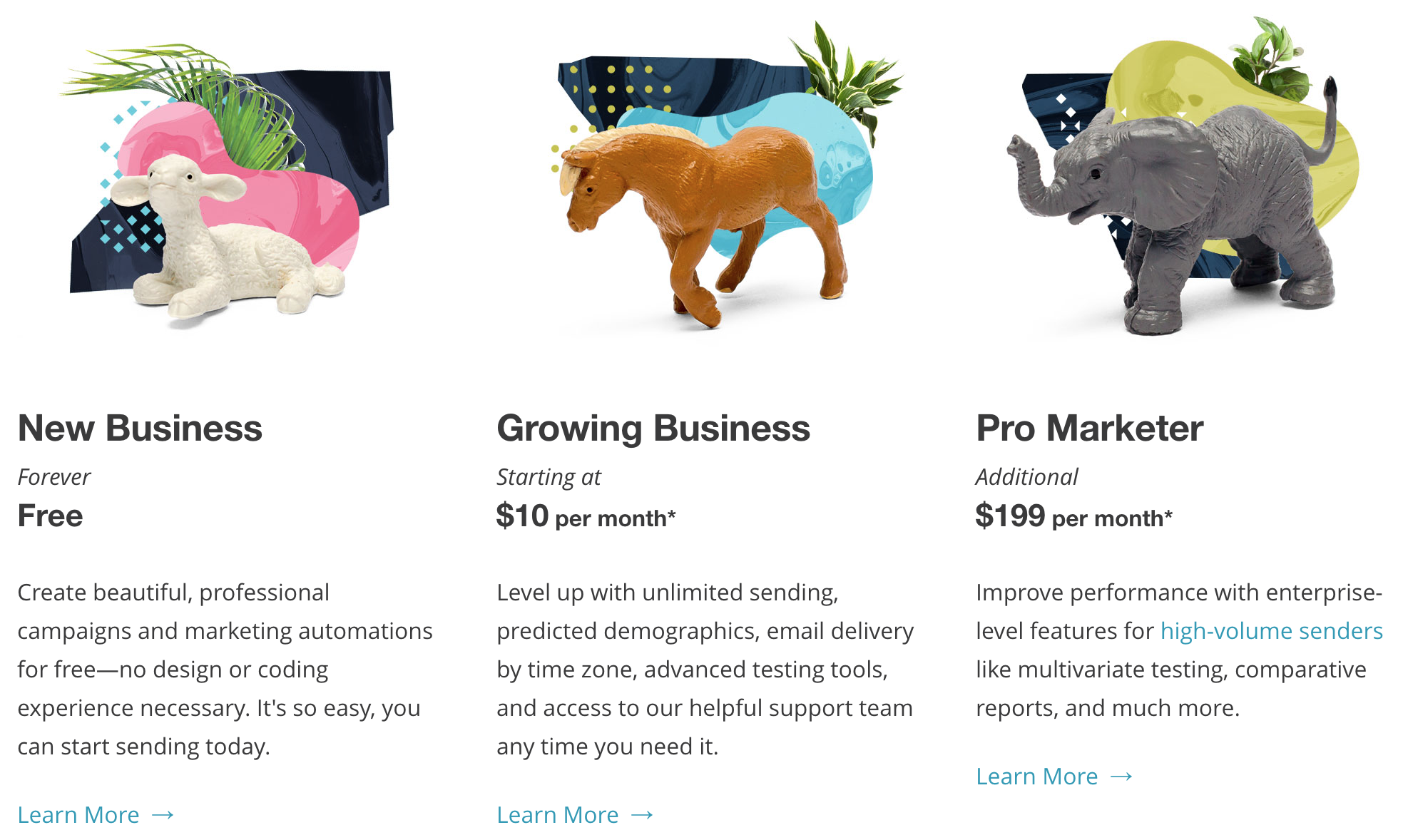 Screenshot showing different mailchimp plans