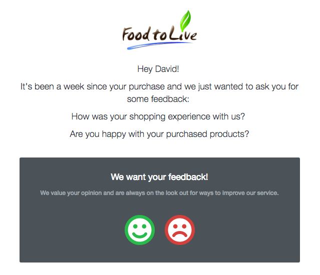 Screenshot showing an email by Food To Live