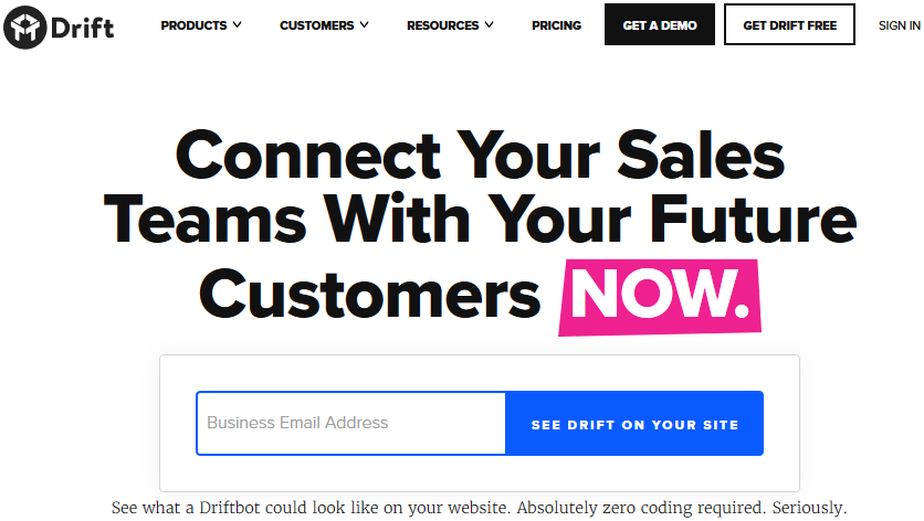 Screenshot of Drift website