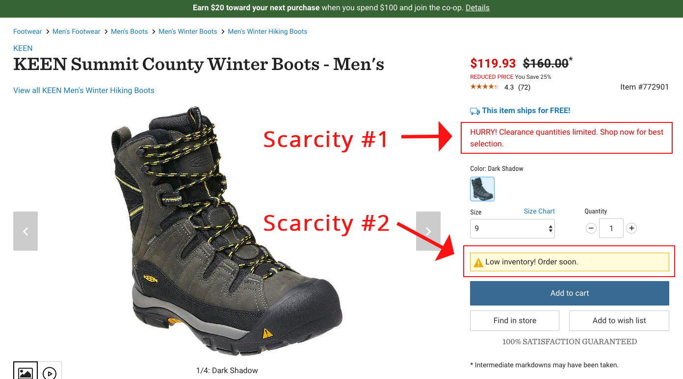 Screenshot showing a product page for boots