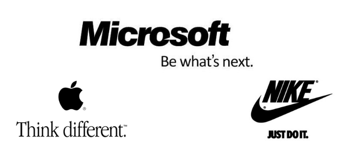 Screenshot showing the taglines of Apple, Microsoft, and Nike