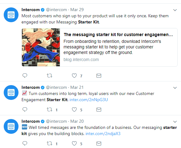 Screenshot showing tweets by intercom
