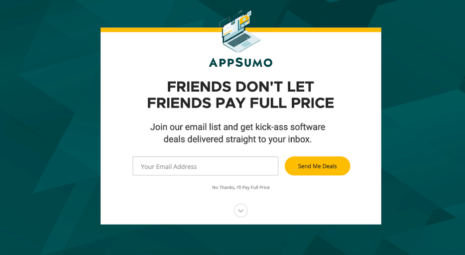 Screenshot showing Appsumo Welcome Mat