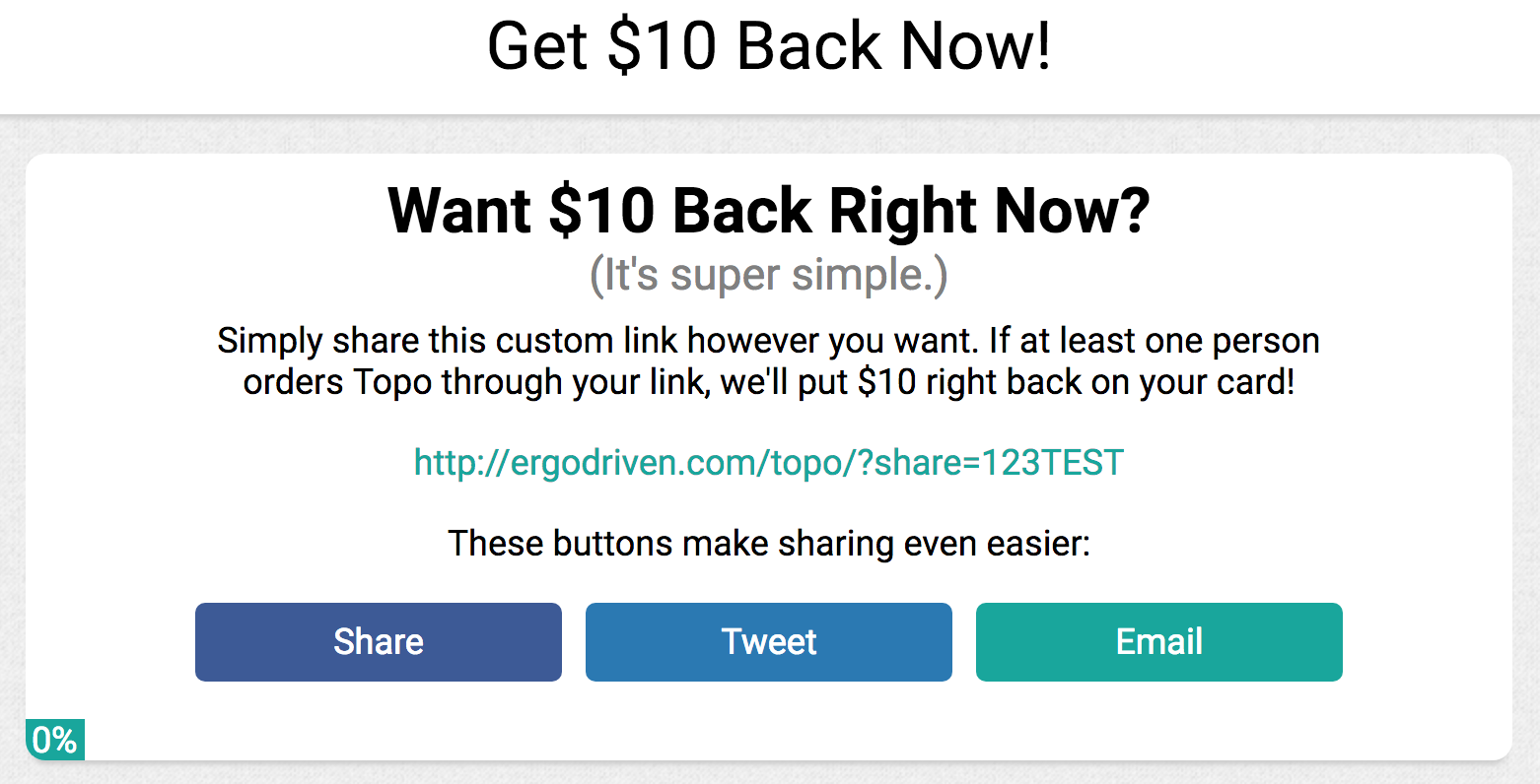 Screenshot of a cashback offer