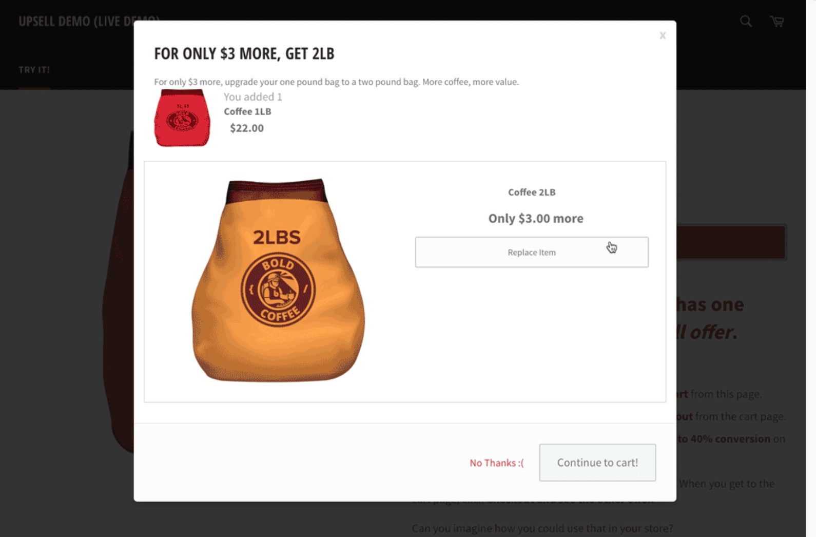 Screenshot showing a coffee bag for sale