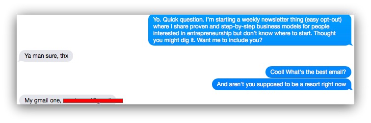 Screenshot of a iMessage conversation between Wilson and his friend