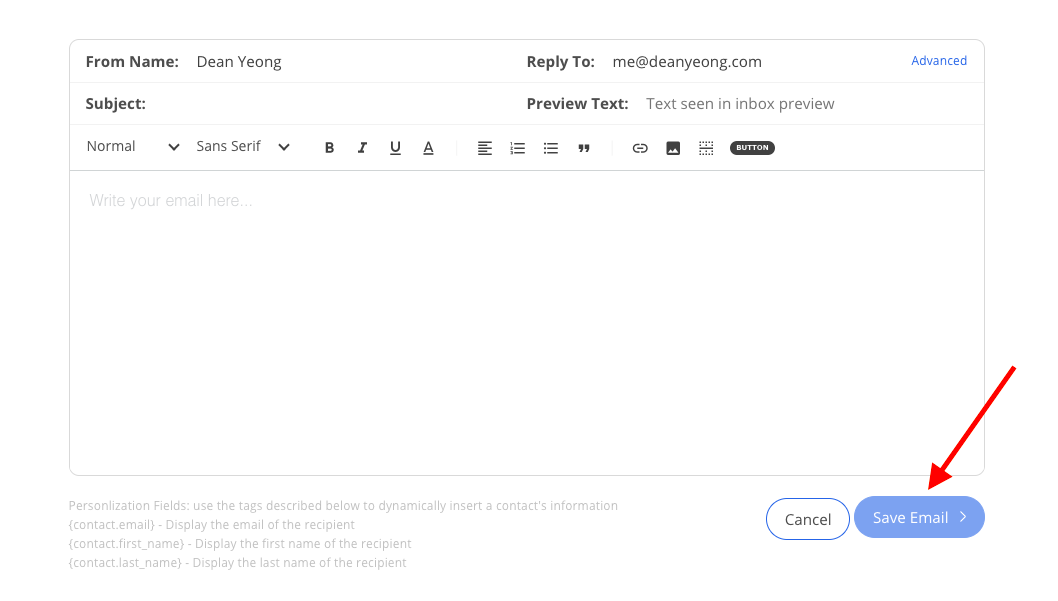 Screenshot of email editor in Sumo