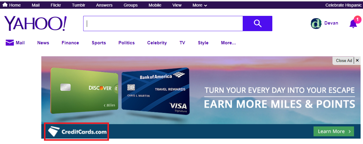 Screenshot of an ad on Yahoo.com