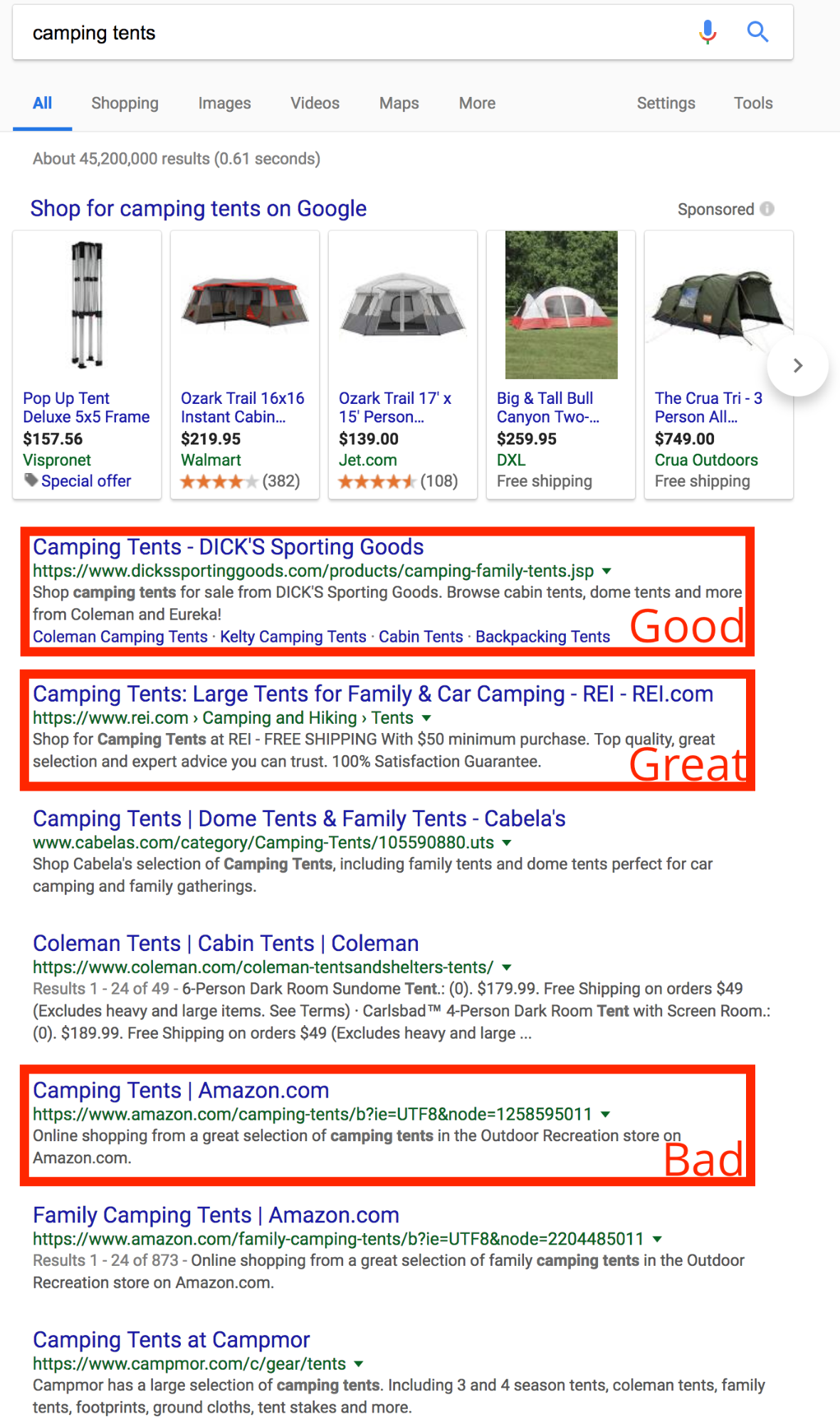 Screenshot showing google search results